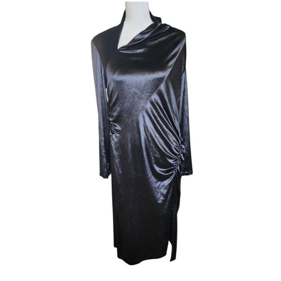 Donna Karan New York Velvet Sheath Dress Ruched Waist Size 12 Black - Picture 2 of 11